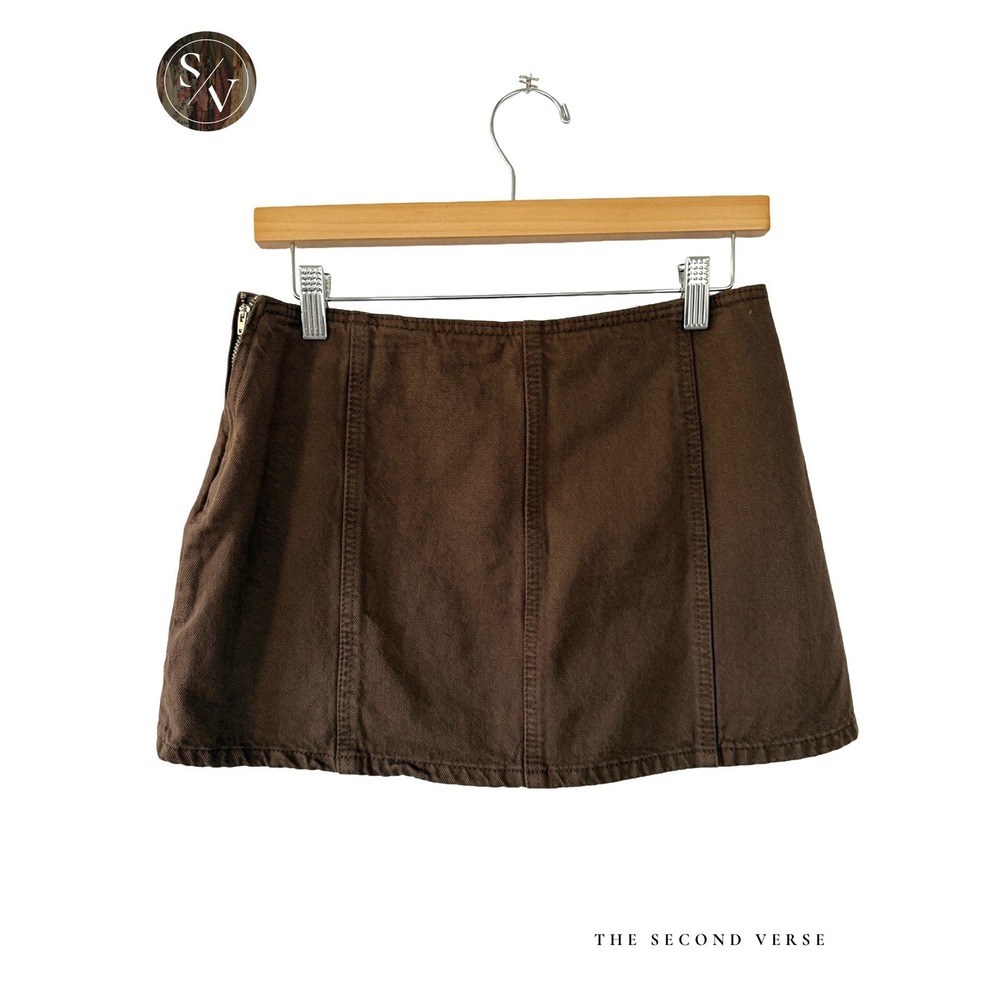 Stradivarius Brown Denim Mini Skort Womens M Academia Minimalist Fall - Picture 3 of 10